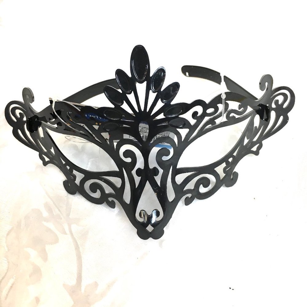 Venetian Style Black Acrylic Mask Eye Glasses NWT NOS